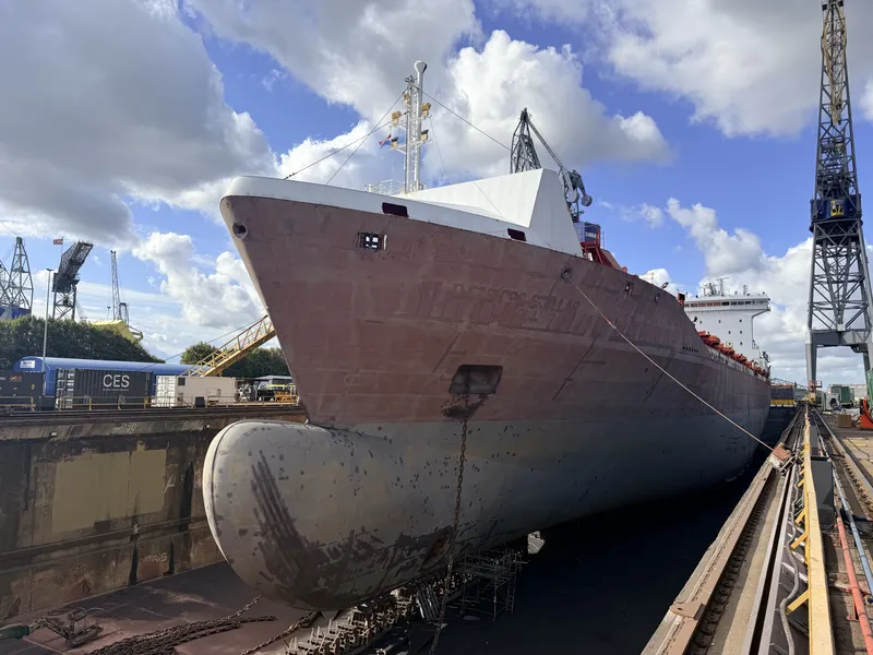 Seagoing vessel during scheduled dry-docking